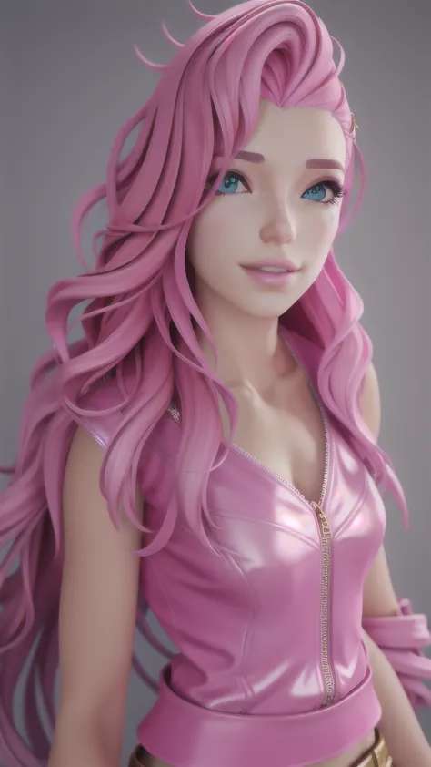 xyzseraphine, 1 girl, 3d render, pink hair, trendy clothing, headshot