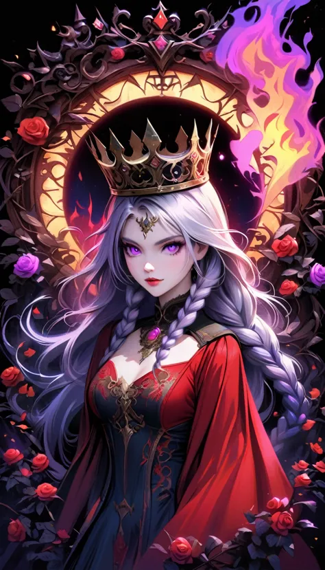 dark fantasy art, goethe art, portrait of a female vampire, absolutely beautiful, pale skin, yinji, (purple hair, purple eyes, l...