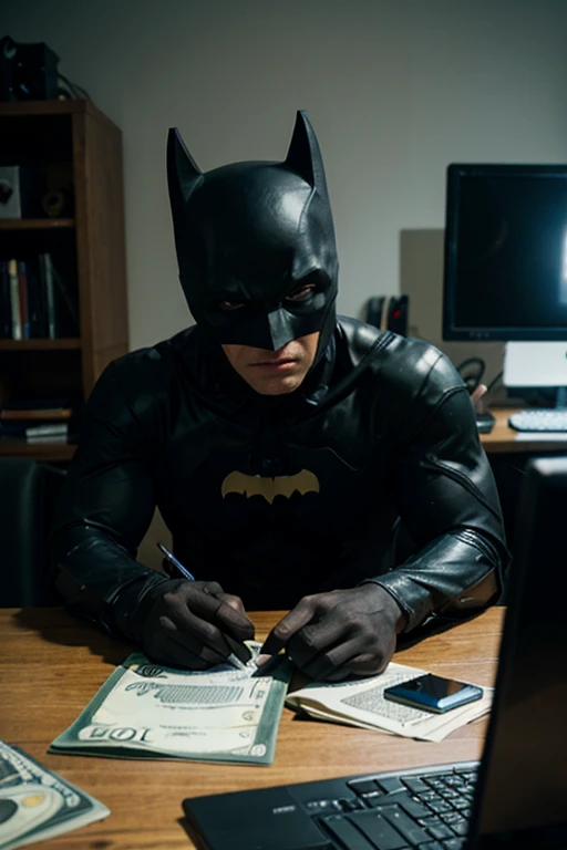 蝙蝠俠在電腦上尋找 50 歐元的鈔票 