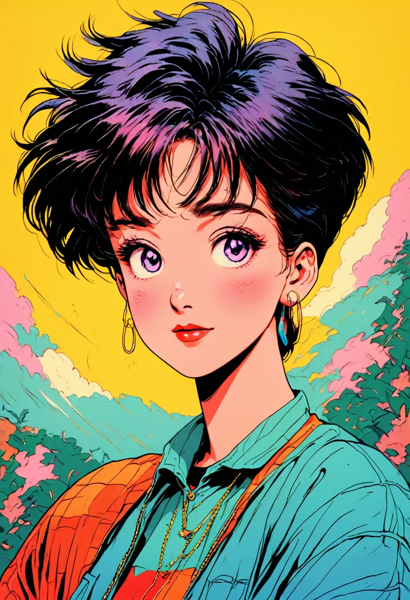 90年代の漫画, 90年代の漫画のキャラクター, 漫画風, 鮮やかな色彩, 1990年代, 90年代のノスタルジア, 詳細な顔の特徴, 明るくダイナミック, ダイナミックなポーズ, 明確な形状, 気まぐれな, 遊び心のある表現, 太字のアウトライン, ハイコントラスト, 誇張された特徴, ダイナミックな背景, レトロな美学, 2Dアニメーション, 手で書いた, (最高品質,4k,8K,高解像度,傑作:1.2),非常に詳細な,(現実的,photo現実的,photo-現実的:1.37)