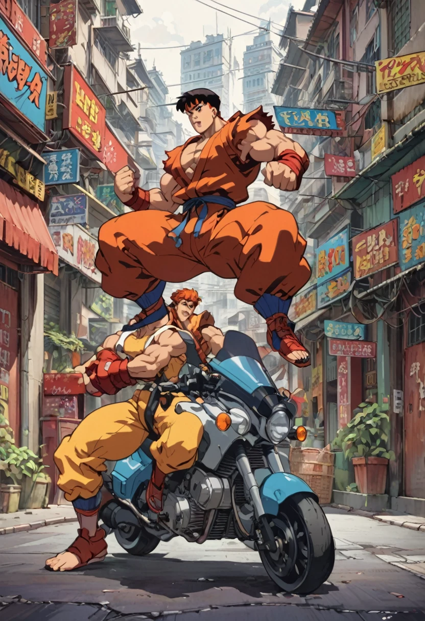 90s Cartoon art style, 90s style, (Street Fighter), best quality, masterpiece, very aesthetic, perfect composition, intricate details, ultra-detailed