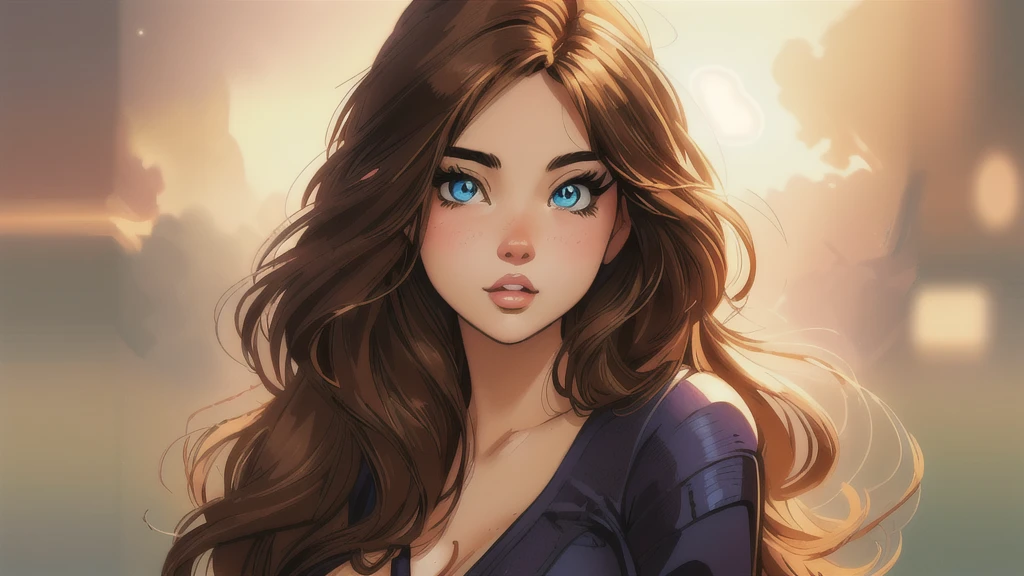 anime girl with long brown hair and blue eyes, beautiful digital illustration, cute detailed digital art, stunning digital illustration, beautiful digital artwork, style artgerm, realistic art style, gorgeous digital art, cute portrait, realistic cute girl painting, beautiful digital art, | artgerm, cute digital art, realistic artstyle, big boobs, wide image