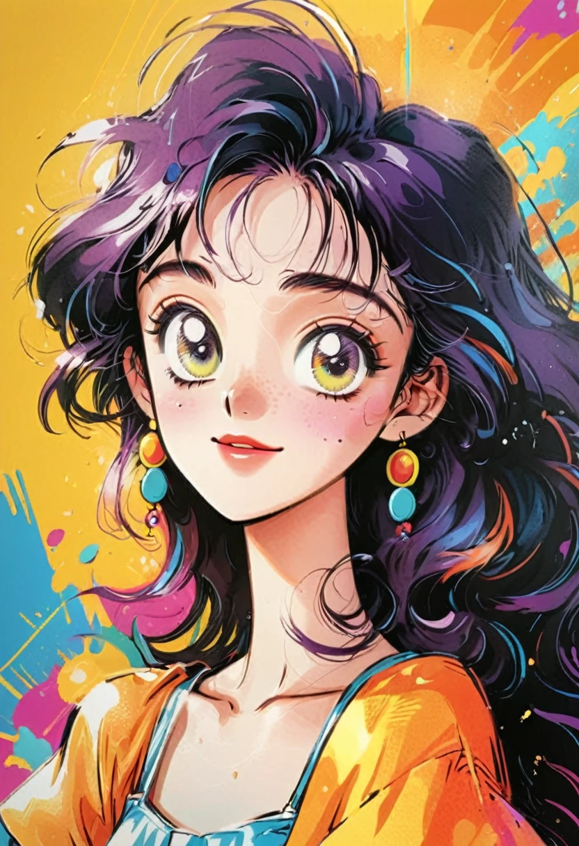 90年代の漫画, 90年代の漫画のキャラクター, 漫画風, 鮮やかな色彩, 1990年代, 90年代のノスタルジア, 詳細な顔の特徴, 明るくダイナミック, ダイナミックなポーズ, 明確な形状, 気まぐれな, 遊び心のある表現, 太字のアウトライン, ハイコントラスト, 誇張された特徴, ダイナミックな背景, レトロな美学, 2Dアニメーション, 手で書いた, (最高品質,4k,8K,高解像度,傑作:1.2),非常に詳細な,(現実的,photo現実的,photo-現実的:1.37)