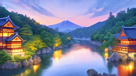summer night、Japan、countryside、4k,Ultra-detailed graphics、