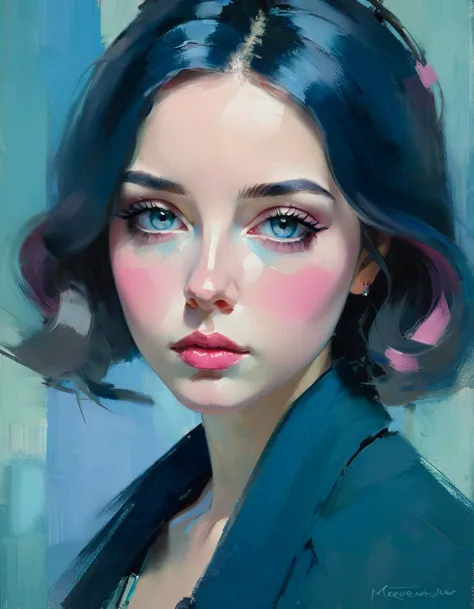 create a contemporary portrait of a person in the expressive and painterly style of malcolm liepke, utilizing a palette of light...