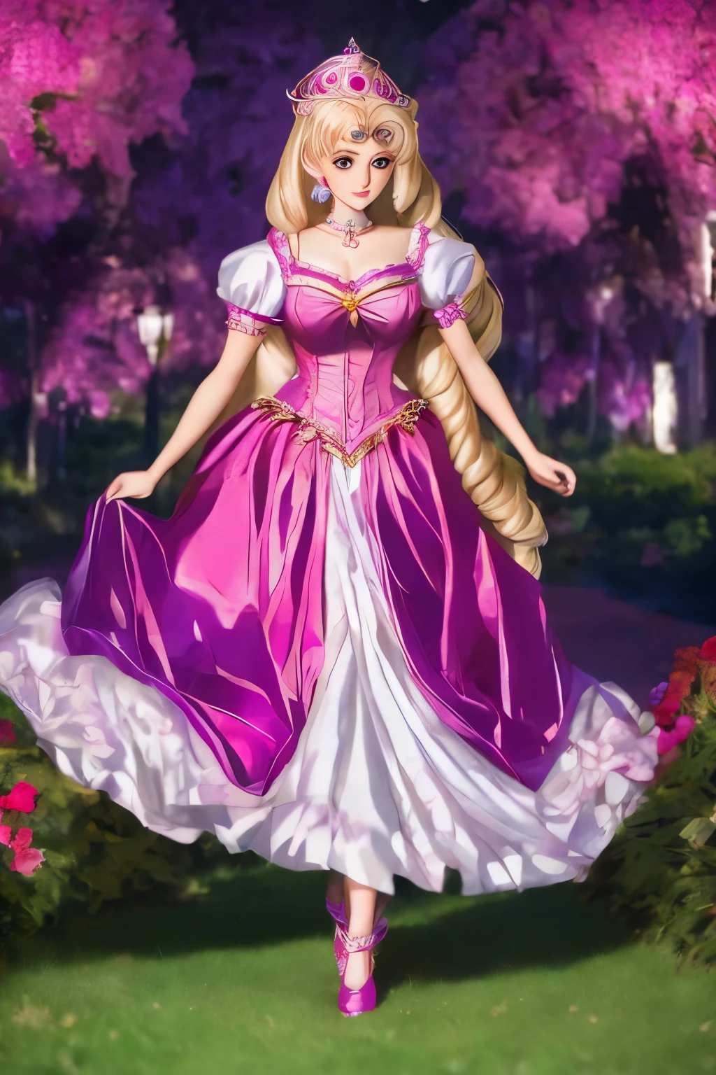 A close up of a barbie doll in a dress in a garden - SeaArt AI