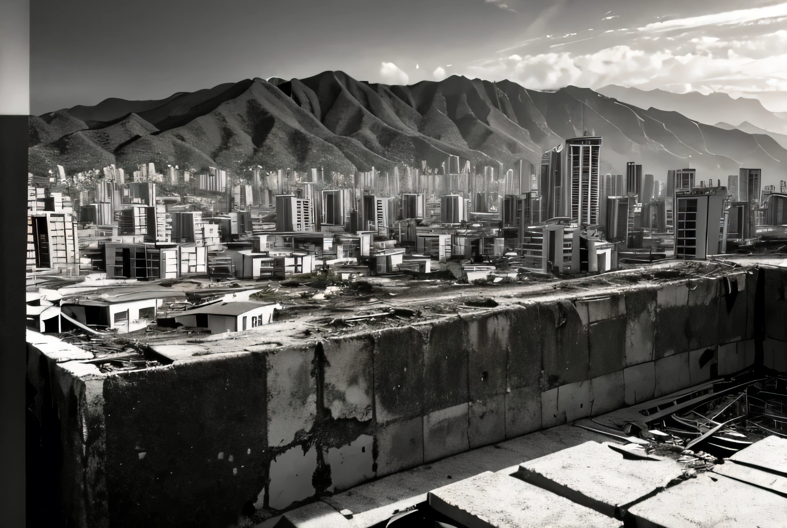 Arafed view of a city with a mountain in the background - SeaArt AI