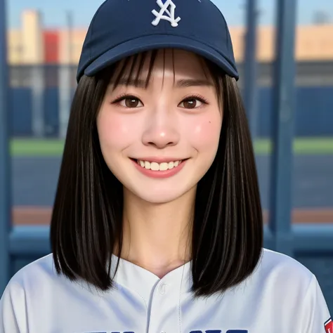 (kawaii 24 year-old Japanese girl, Nogizaka idol, Korean idol, female baseball player), healthy athlete body, (glossy black hair...