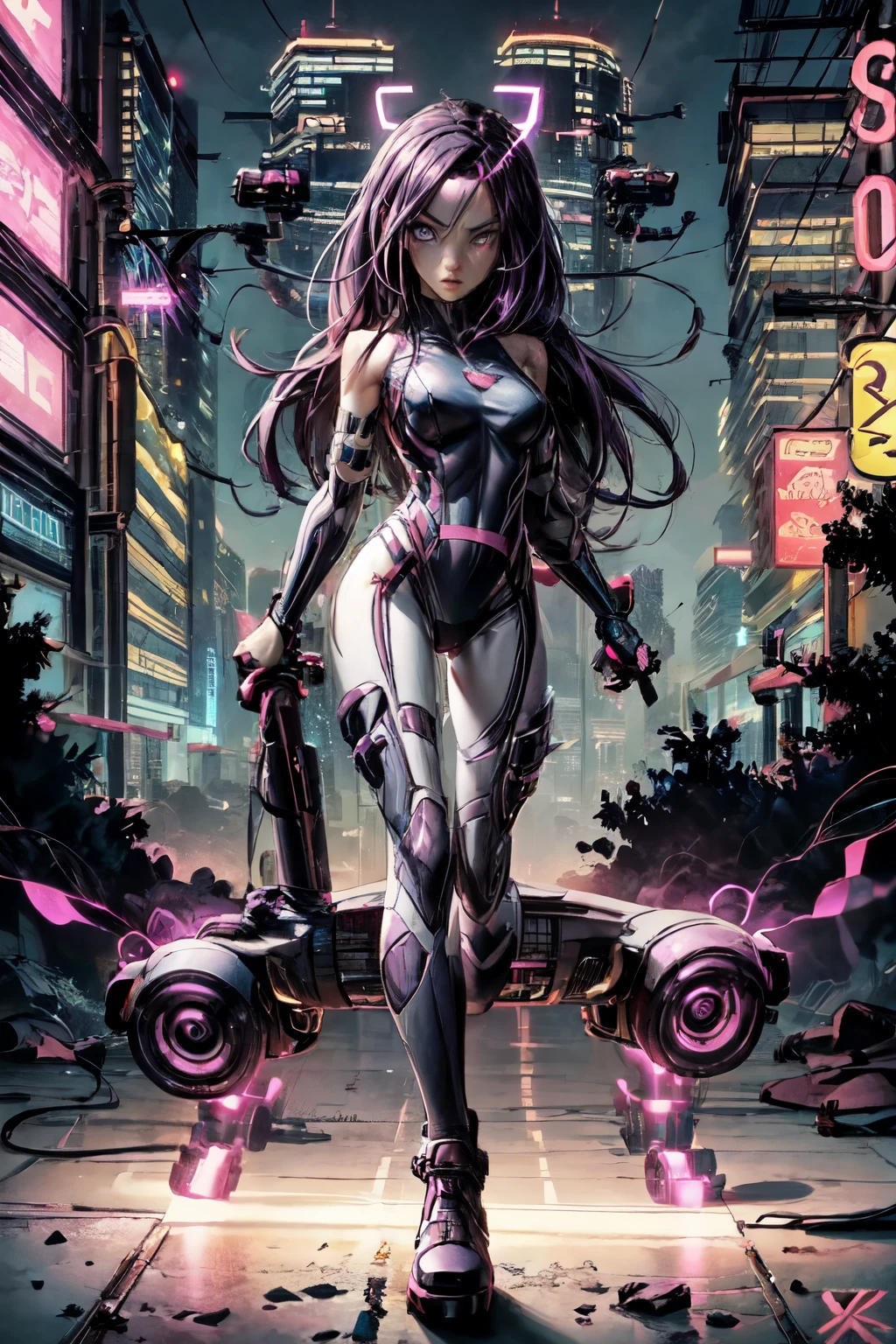 "In a futuristic world, Psylocke zoomed through the sky on her hoverboard, her mind controlling the speed and direction as she explored the neon-lit cityscape."

