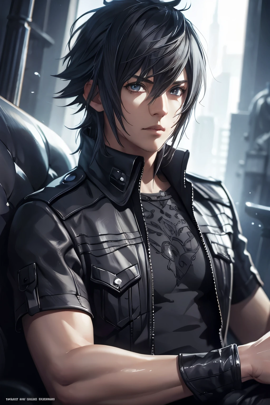 final fantasy xv, noctis lucis caelum, highly detailed portrait of noctis lucis caelum, extremely detailed face, beautiful detailed eyes, beautiful detailed lips, extremely detailed facial features, sharp focus, photorealistic, 8k, best quality, realistic lighting, cinematic composition, dramatic lighting, moody lighting, intricate details, hyper realistic, award winning cg artwork, fantasy, video game character