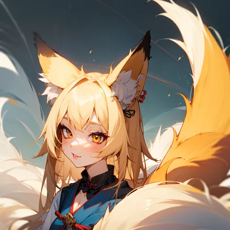 fox girl, fox&#39;s tail, nine-tailed fox,fox ears, black colored hair, fox makeup, kimono with open chest,, nice body, avatar, ...