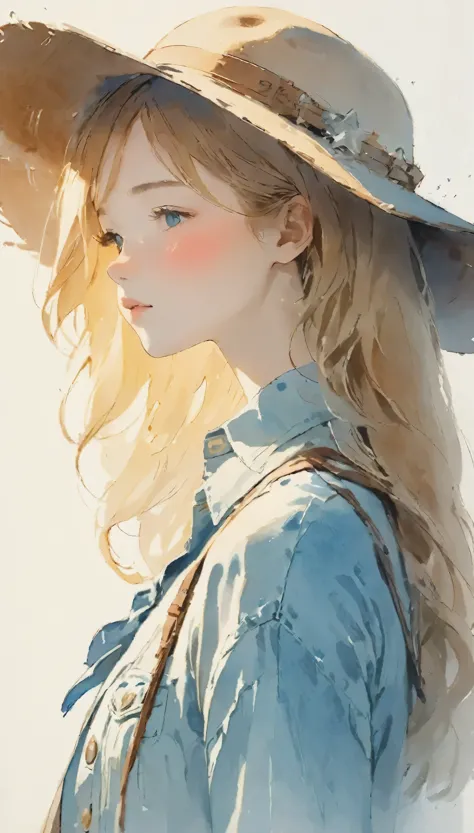 Watercolor、Light color、Beautiful colors、Perfect Anatomy、Cowboy Shot、Girl Closing Her Eyes、cute、profile