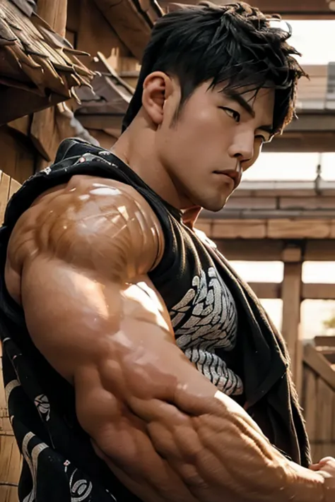 big young stacked buffed Japanese guy in detail