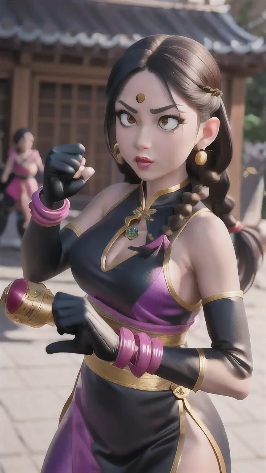 photoshoot 1 Ninja Turtles alternate costume（（Colorful silk clothes））
bare shoulders
black hair
blurry
bracelet
braid
﻿
brown hair
chinese clothes
忍者神龟 
dress
earrings
（（（fighting stance）））
﻿
fingerless gloves
gloves
jewelry
lips
lipstick
long hair
makeup
medium breasts
nose
parted lips
落地
sleeveless
solo