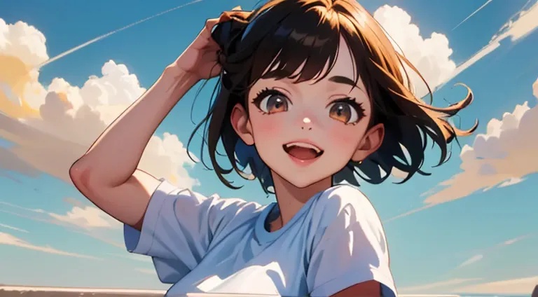 (masterpiece, highest quality, highest quality, official art, beautifully、beautiful:1.2), 1 girl,daytime,blue sky,cute older sis...