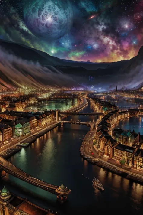 A vivid very highly detailed defined for whole image picture of a City or town in the universe and worlds of Warcraft otherworld...