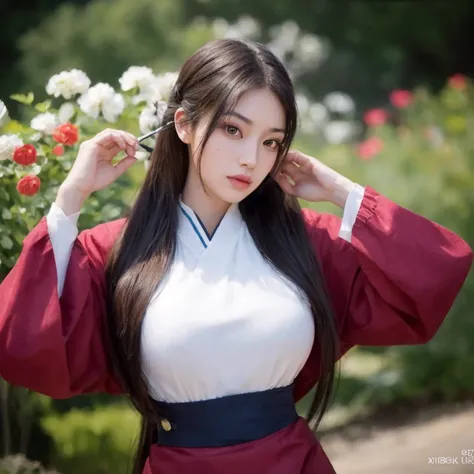 beautiful asian woman, 25 years old, 36 inch bust, long, flowing hair in a ponytail.,(วอลล์เปเปอร์ cg unity 8k ที่very detailed)...