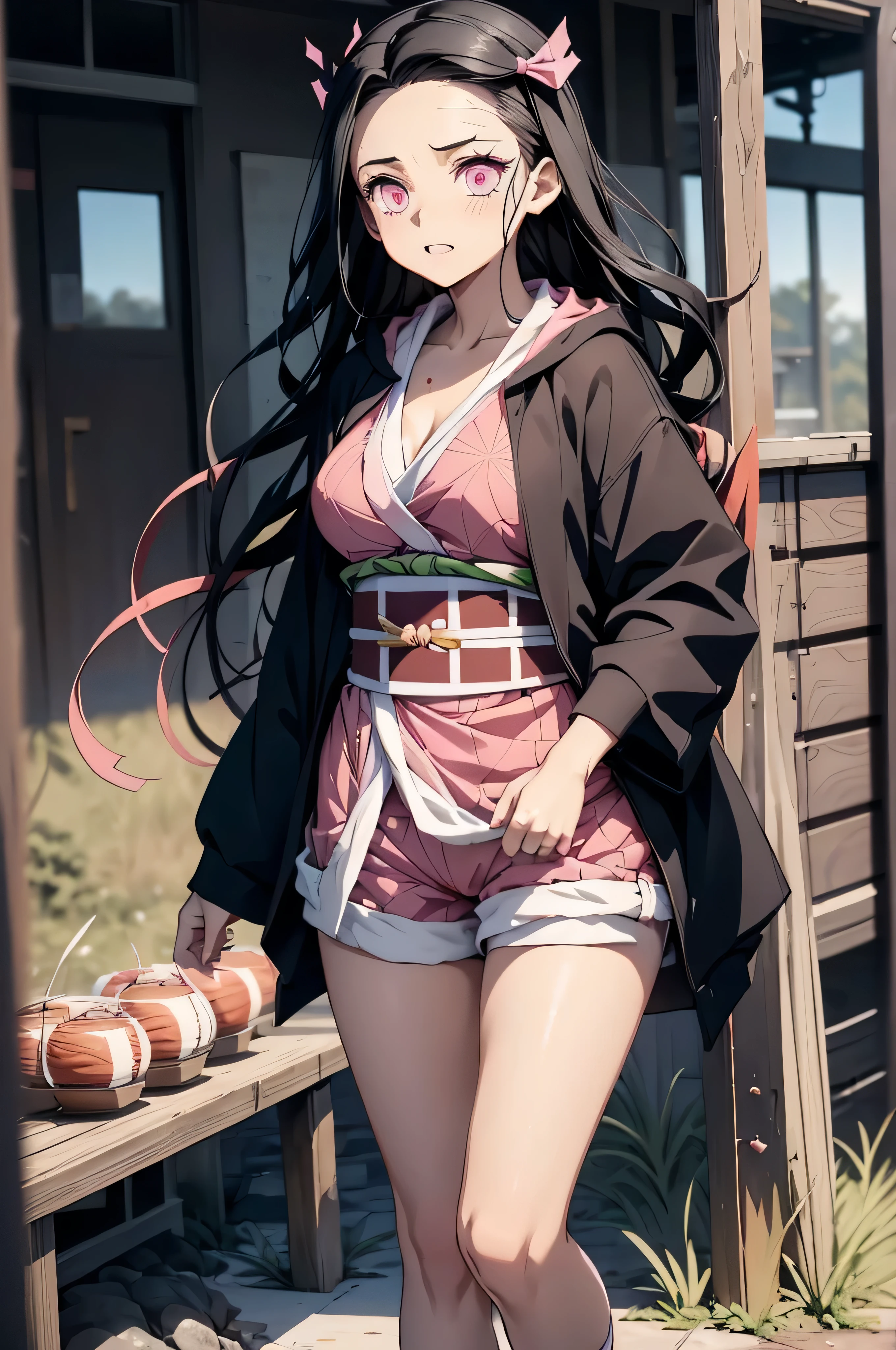 Anime girl in pink outfit standing on a wooden platform - SeaArt AI