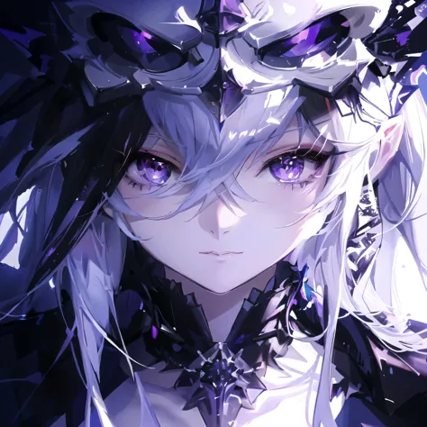 anime girl with white hair and purple eyes wearing a black and white outfit, detailed digital anime art, stunning anime face por...