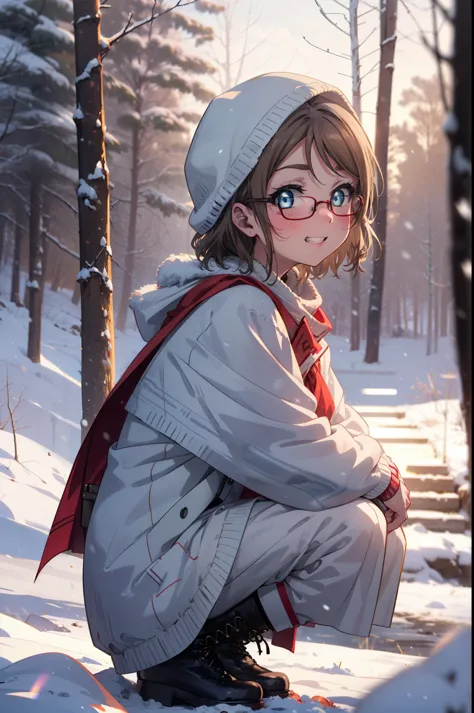 Yo Watanabe, Yu Watanabe, short hair, blue eyes, Brown Hair, smile, Grin,Medium Breast,Black-rimmed glasses,
Open your mouth,sno...