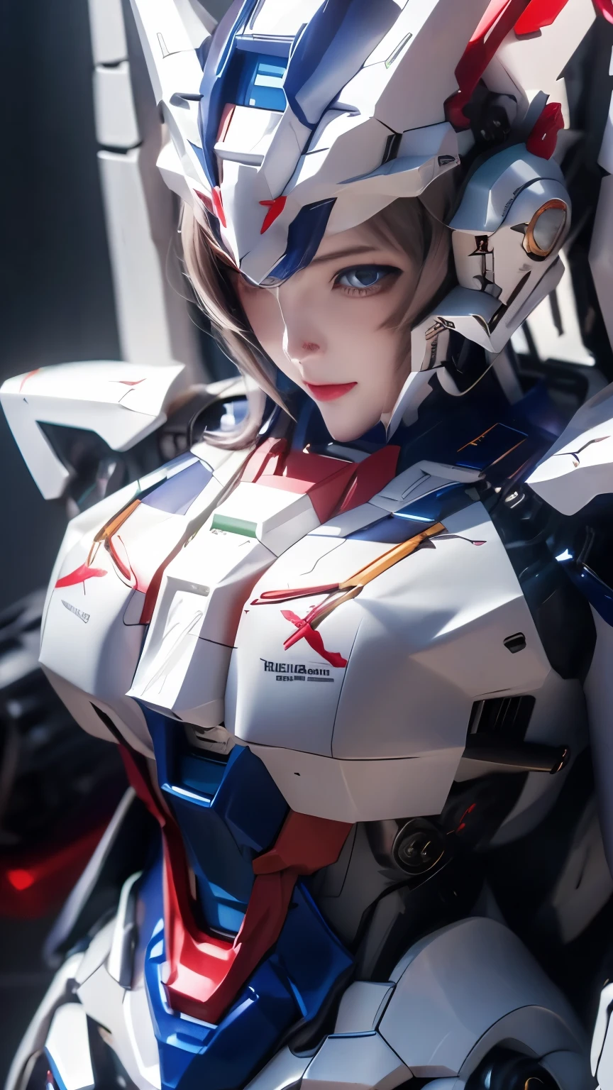 Textured skin, Super Detail, high details, High quality, Best Quality, hight resolution, 1080p, hard disk, Robot Girl,(Gundam Girl),beautiful cyborg woman,Mecha Cyborg Girl,Battle Mode,Girl with a Mecha Body,She wears a futuristic Gundam mecha,Fulll body Shot,Mobile Suit Girl