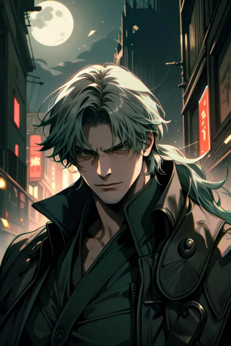 ((super detailed, masterpiece, absurd))
dmc5 dante, one boy, alone, long hair, dark green hair, a dandy samurai in a kimono, upp...