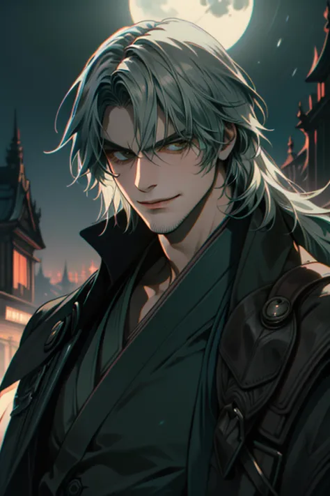 ((super detailed, masterpiece, absurd))
dmc5 dante, one man, long hair, dark green hair, (((kimono))), dandy samurai, upper body...