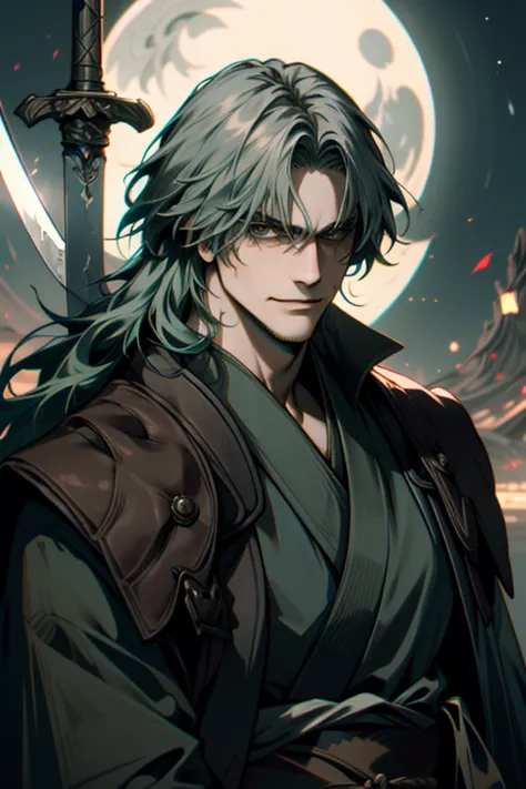 ((super detailed, masterpiece, absurd))
dmc5 dante, one man, long hair, dark green hair, (((kimono))), dandy samurai, upper body...