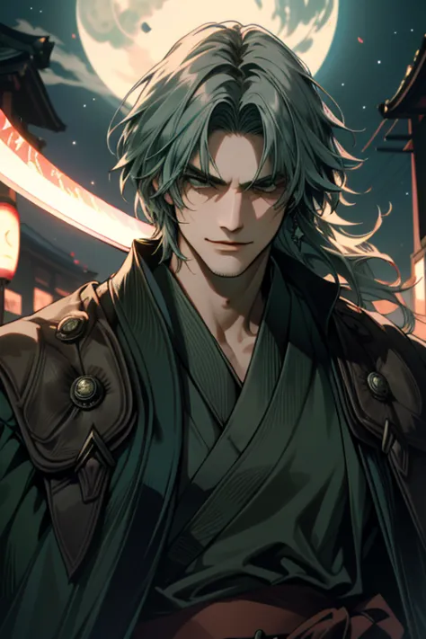 ((super detailed, masterpiece, absurd))
dmc5 dante, one man, long hair, dark green hair, (((kimono))), dandy samurai, upper body...