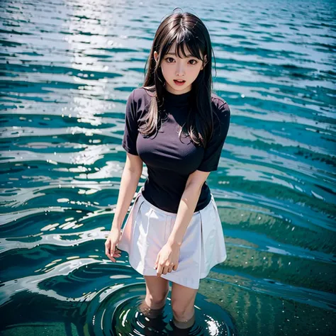 (masterpiece, best quality:1.2), 1girl, solo、Standing on the water