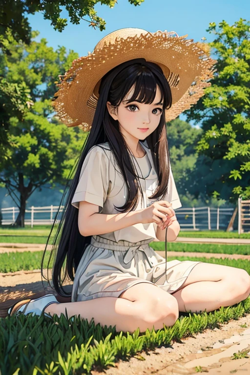 highest quality、masterpiece、High sensitivity、High resolution、rice planting、Farmer、Straw hat、Thin thighs、
