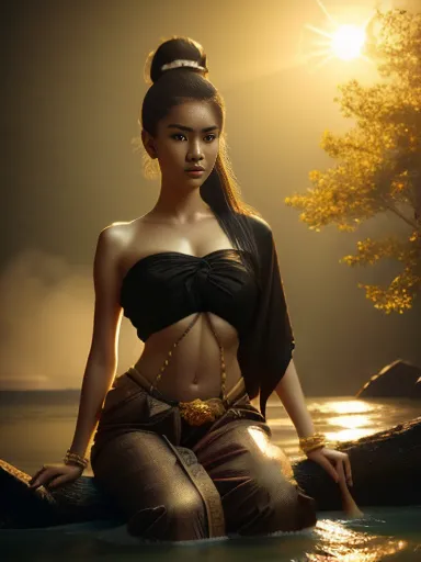 beautiful girl , beautiful girl ,Thai woman, 25 years old, legs open, bare chest,,Ponytail, long hair,Floating up,)) black eyes,...