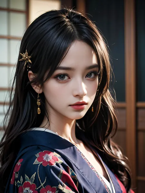 Japanese style、One girl、Princess、Confused、Worried look、long flowing hair、Beautiful and detailed eyes、Beautiful and detailed lips...