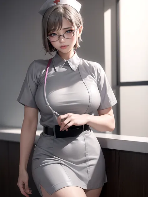 (Ultimate beauty), New Nurse, ((Rimless glasses))非常にdetailed顔, detailedな唇, fine grain, Beautiful Eyes, Short pixie hairstyles fo...