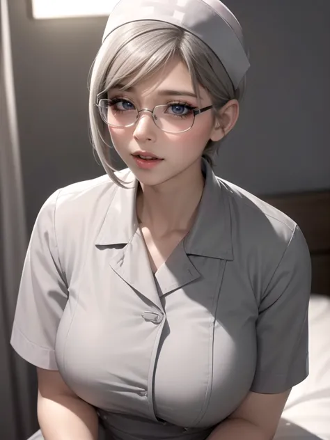 (Ultimate beauty), New Nurse, ((Rimless glasses))非常にdetailed顔, detailedな唇, fine grain, Beautiful Eyes, Short pixie hairstyles fo...