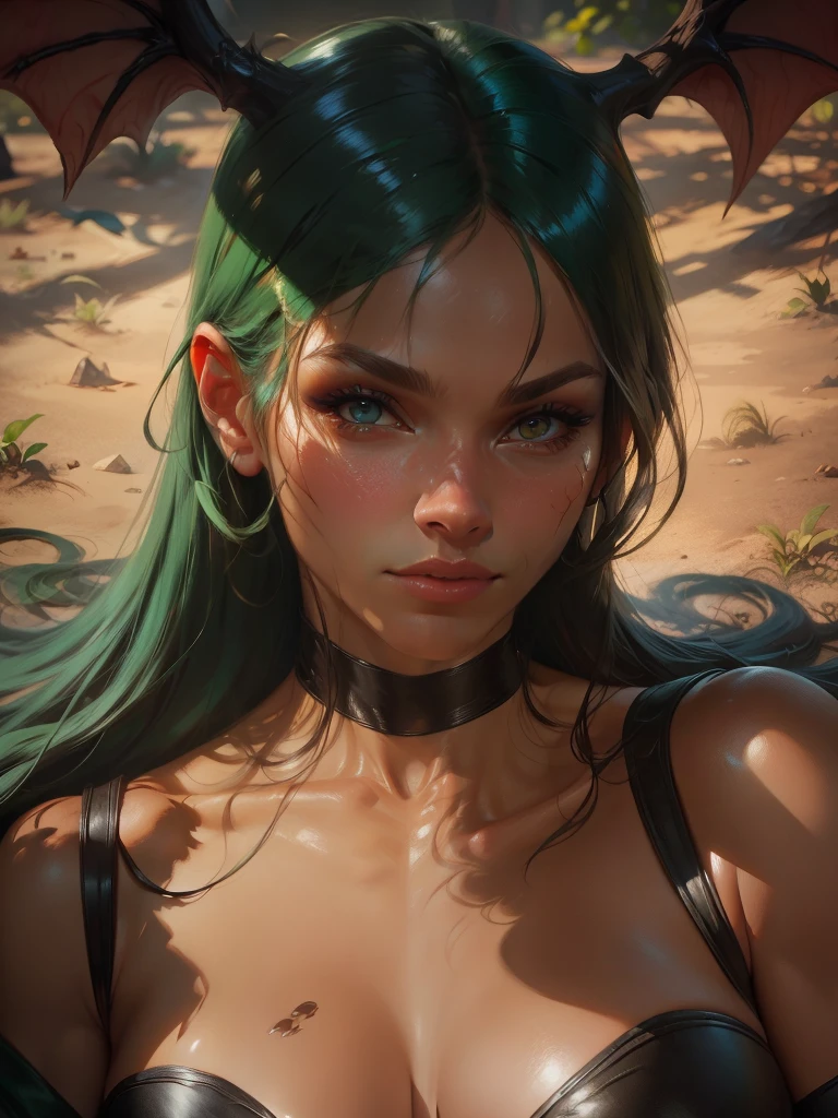 Realistic oil paint of Morrigan, detailed skin Textures, intricate, detailed face, hyperrealistic, realistic light and shadows , cinematic lighting.