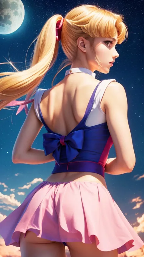 Sailor Moon, an anime made by Japan, upper body portrait, arms behind back 