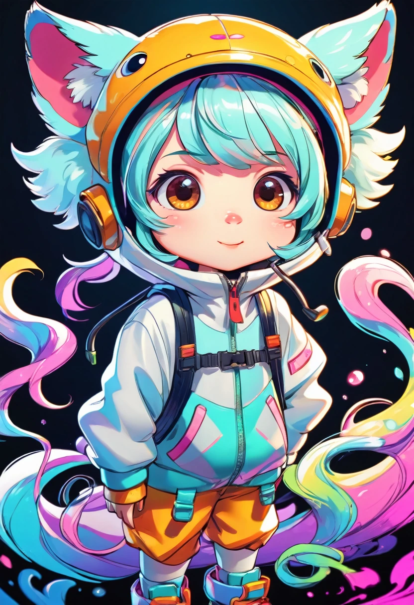 a cartoon character of an anthropomorphized animal, detailed marker outline, 1girl, cute, anime style, dynamic pose, whimsical expression, bright vibrant colors, dynamic lighting, digital painting, masterpiece, (best quality,4k,8k,highres,masterpiece:1.2),ultra-detailed,(realistic,photorealistic,photo-realistic:1.37)