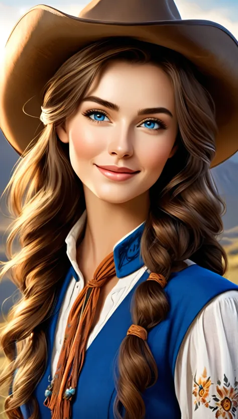 with high definition images，Beautiful cowgirl(masterpiece、highest quality:1.2)、Cowboy themed images、solo、One woman、Marianne von ...