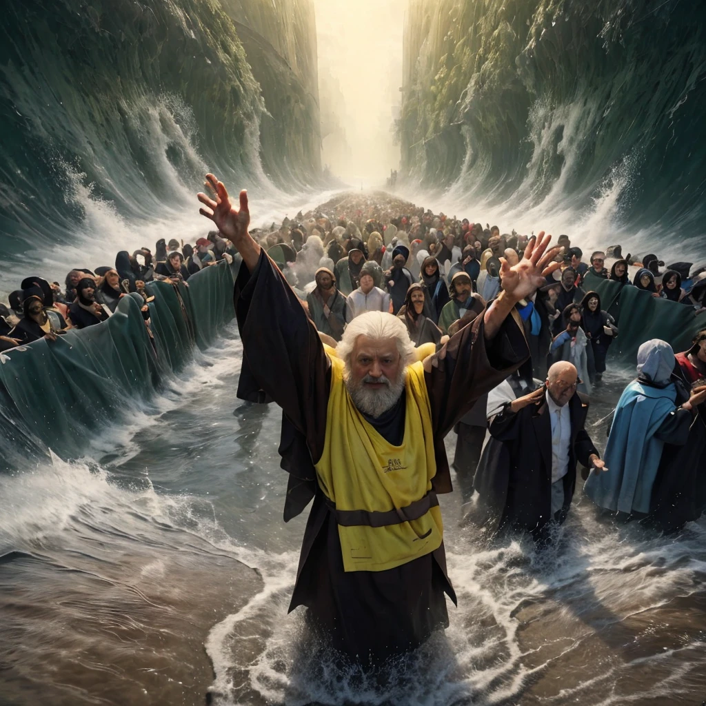 highres, 8k, absurdres, realistic, long hair, lens flare, god_rays,  boy, (old man:1.3), (road), (cars:1.2), highway,
(Sea_Split:1.85), sea split, waves, water, ocean, facing viewer, (crowd),
