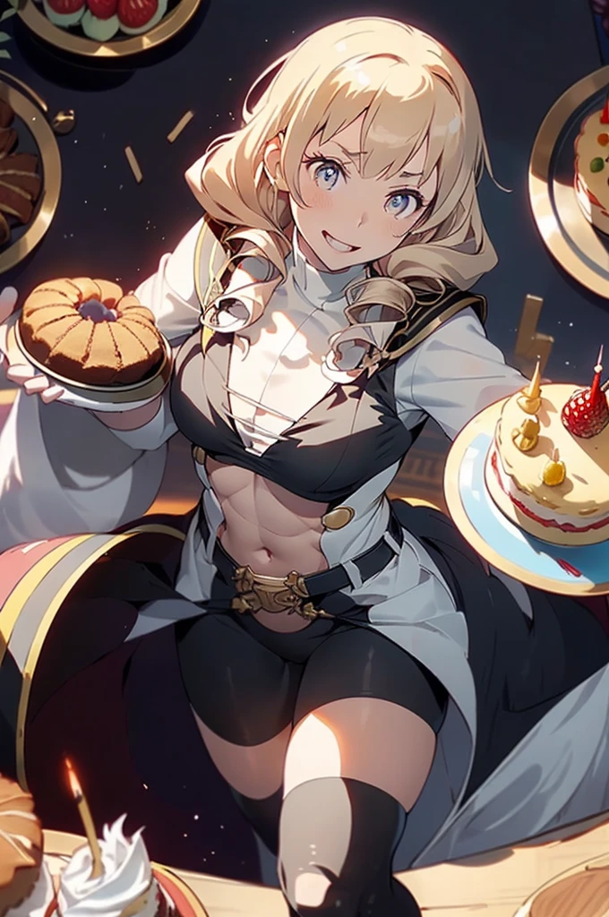 (dynamic angle:1.3, front view:1.1, breast focus:1.3, from above:1.1), (dynamic posing:1.2, sexy posing:1.2), (seductive smiling:1.3), ((looking at cake,Taking a cake out of the golden oven, worried about the outcome:1.2)),highest quality、(real、photorealistic:1.4),(ultra high resolution, 8K RAW photo, clear focus), best qualtiy, natural lighting, field depth, (Bright pupils, detailed beautiful eyes, high detailed face), Red lip, (tight focus:1.2), a girl 22yo old, Wearing a pastry chef uniform:1.3 , Thicc, thin breast, long hair, blue eyes,garter stocking, cleavage:1.2, midriff, black shorts, black thighhighs, thigh strap, pretty girl, (highly detailed beautiful face and eyes,firm breasts),real skin,((black,hair,long pony tail hair)),thin pubic hair,cute,lovely, detailed eyes,(double breasted:1.0,under bust:1.0),(with sparkling eyes and a contagious smile),open mouth, Looking at Viewer,A scene of cooking in the kitchen,looking at the golden oven
