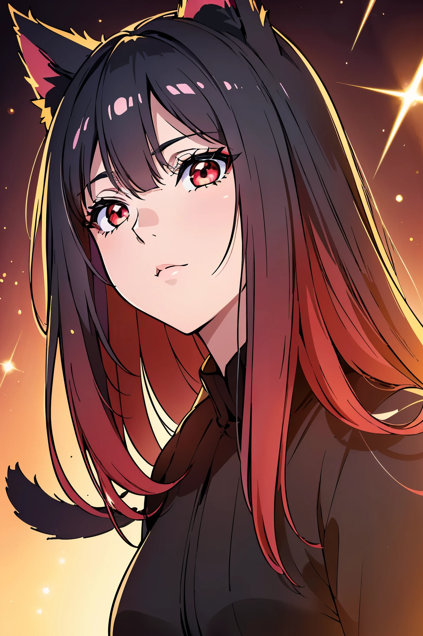 (Cat girl), (smoking), cat ears, black hair, business casual attire, cool, red dress shirt, pretty red eyes, cat tail, ((Crimson Red Eyes eyes: 1.3, Upturned Eyes: 1, Perfect Eyes, Beautiful Detailed Eyes, Gradient eyes: 1, Finely Detailed Beautiful Eyes: 1, Symmetrical Eyes: 1, Big Highlight On Eyes: 1.2)), (((Lustrous Skin: 1.5, Bright Skin: 1.5, Skin Fair, Shiny Skin, Very Shiny Skin, Shiny Body, Plastic Glitter Skin, Exaggerated Shiny Skin, Illuminated Skin))), (Detailed Body, (Detailed Face)), (((Skirt))), High Resolution, Sharp Focus, Ultra Detailed, Extremely Detailed, Extremely High Quality Artwork, (Realistic, Photorealistic: 1.37), 8k_Wallpaper, (Extremely Detailed CG 8k), (Very Fine 8K CG), ((Hyper Super Ultra Detailed Perfect Piece)), (((Flawless masterpiece))), Illustration, Vibrant Colors, (Intricate), High Contrast, Selective Lighting, Double Exposure, HDR (High Dynamic Range), Post-processing, Background Blur, (Sexy pose), (Mature woman), big sis