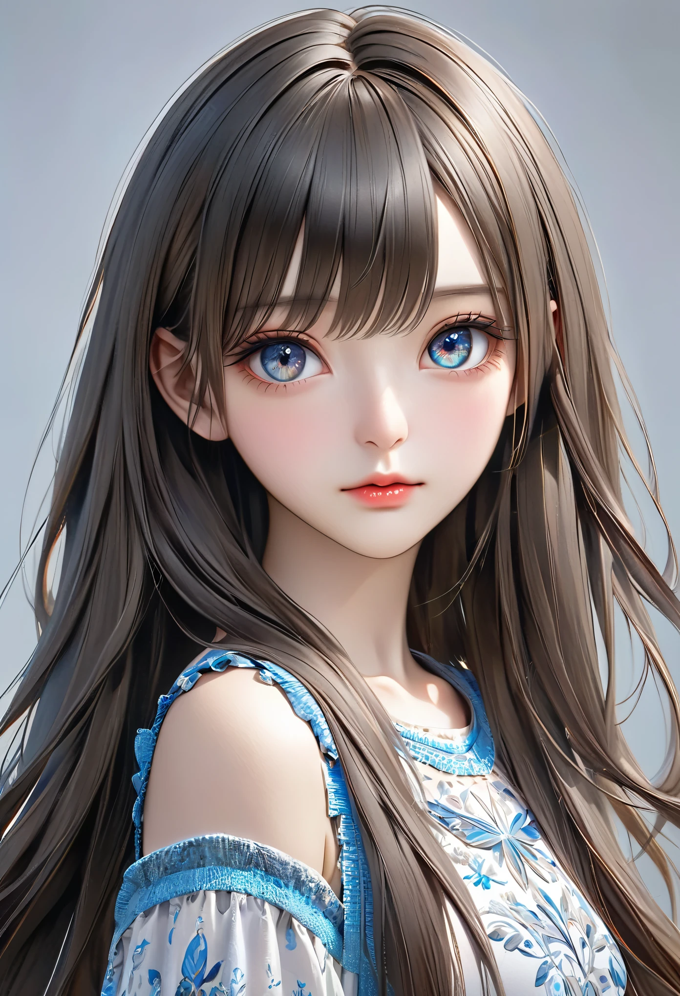 a beautiful girl wearing a dress, detailed portrait with long hair and bangs, following the rule of thirds, detailed jewelry, (best quality,4k,8k,highres,masterpiece:1.2),ultra-detailed,(realistic,photorealistic,photo-realistic:1.37),extremely detailed eyes and face, longeyelashes,highres,detailed,sharp focus,Vivid Color Full Body