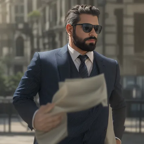 {
"prompt": "create an image of a stylish 38-year-old man with light brown skin and a well-groomed beard, wearing sunglasses. he...