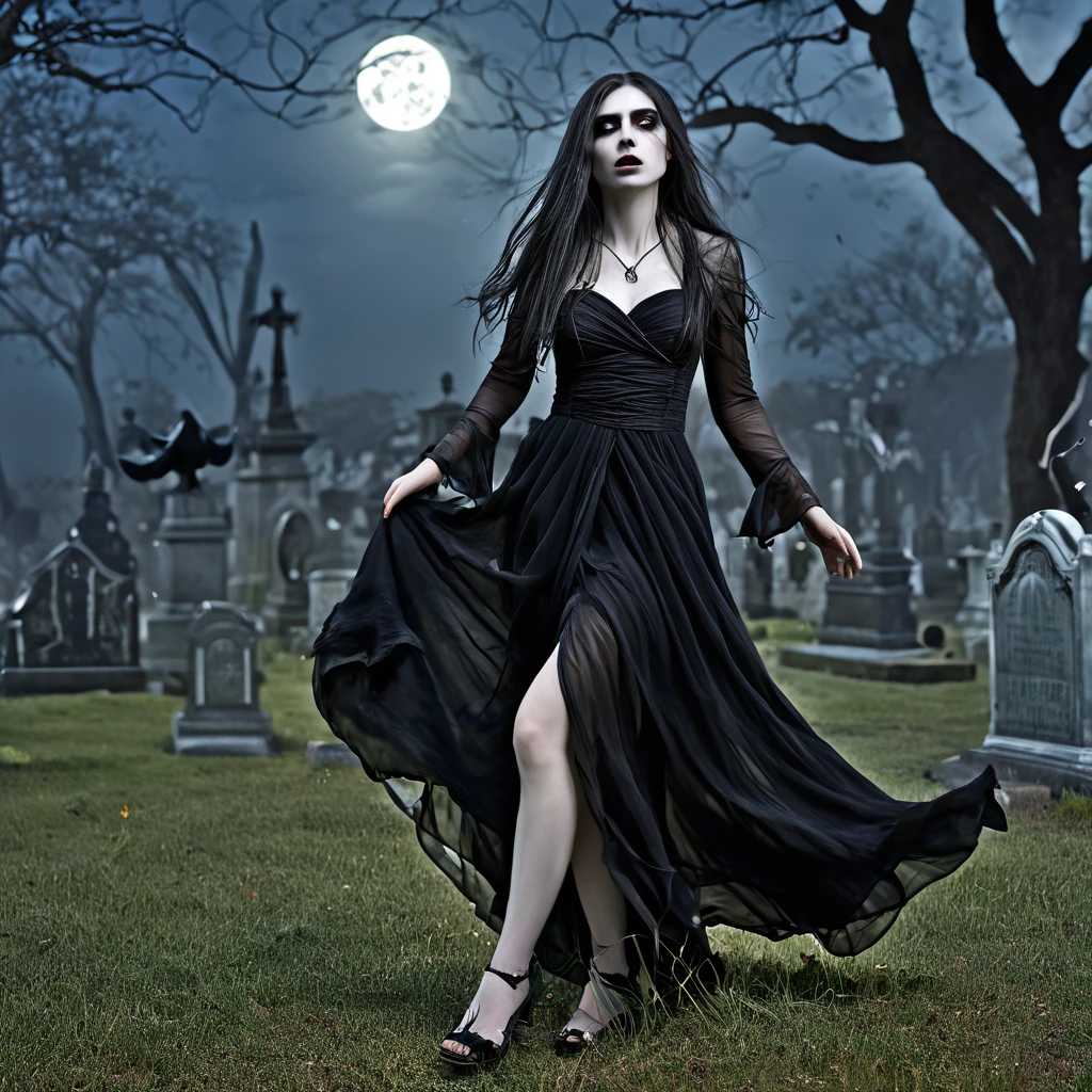 a death elf, female, wispy long hair, pitch black eyes, porcelain white skin, lots of dark veins, sheer dark dress billowing in an evil wind, her feet hover over the ground, undead slowly emerge from the ground to serve her, moonlit night in a cemetery, fantasy, dark fantasy, gothic, dramatic lighting, moody, cinematic, highly detailed, intricate, photorealistic, 8k, masterpiece, (best quality, 4k, 8k, highres, masterpiece:1.2), ultra-detailed, (realistic, photorealistic, photo-realistic:1.37), HDR, UHD, studio lighting, ultra-fine painting, sharp focus, physically-based rendering, extreme detail description, professional, vivid colors, bokeh
