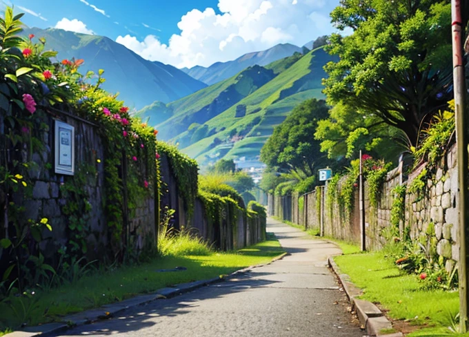 Parque ao ar livre com pessoas caminhando ((um banco de madeira detalhado com ferro)). stunning sky. Plantas Estilo urban jungle decoram o ambiente