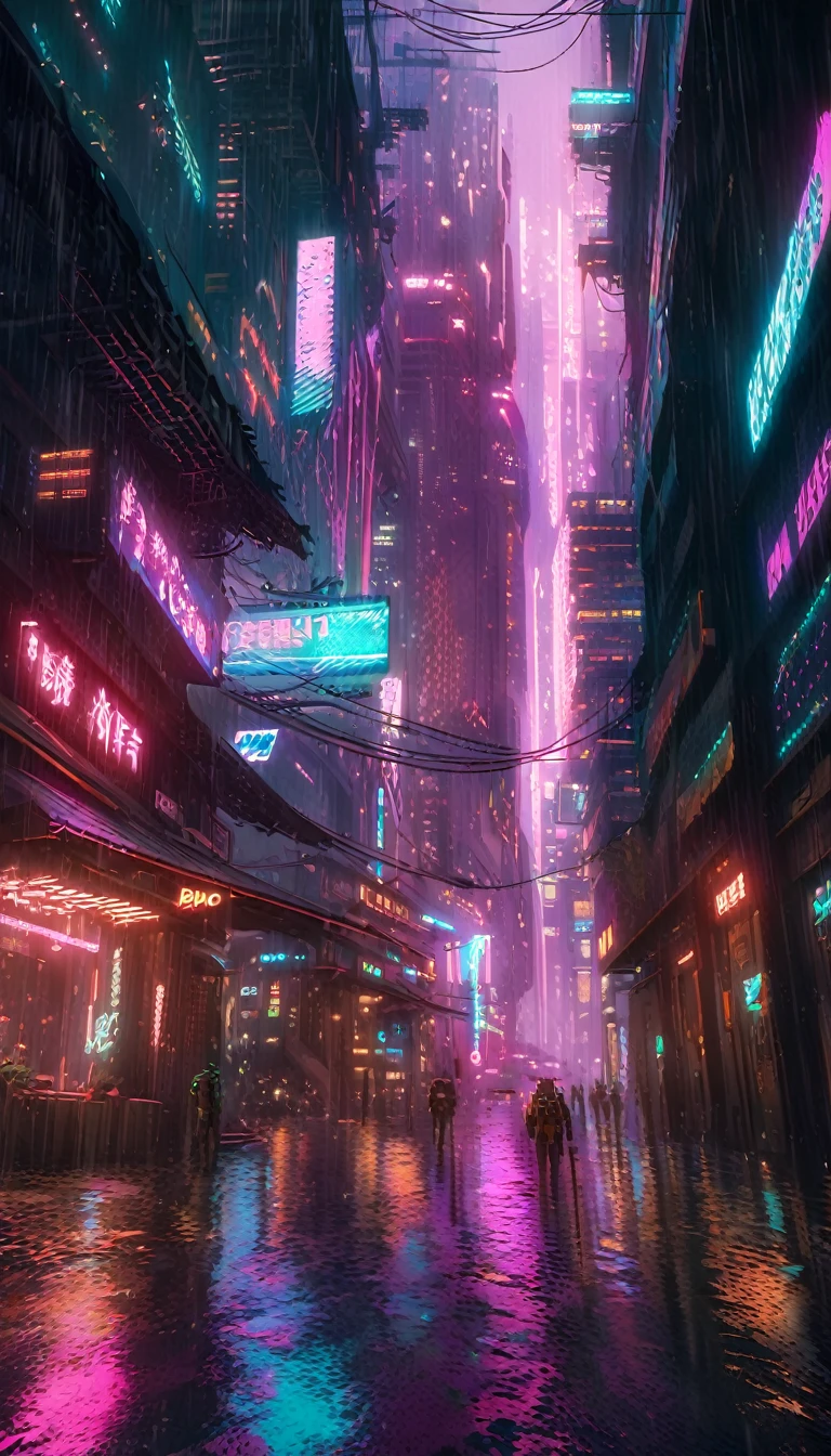 a futuristic cyberpunk city, Neonlichter, Wolkenkratzer, Regen, Dunkle Atmosphäre, Fortgeschrittene Technologie, android, cyborg, Waffengewalt, Dystopische Gesellschaft, Überbevölkerung, Ozean, Unterwasserstadt, Biolumineszierende Meerestiere, filmische Beleuchtung, stimmungsvolle Farben, Dramatische Schatten, sehr detailliert, 8k, fotorealistisch, Konzeptkunststil