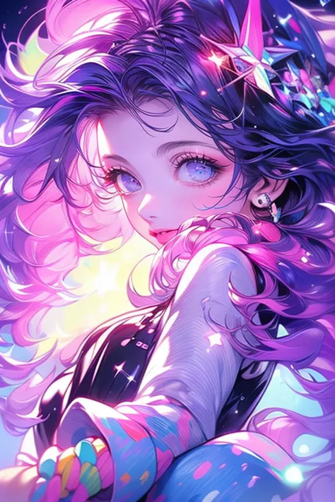 1girl,solo,cute,cosmic space,mystical,background purple and pink and blue,star and moon and milky way,wearing beautiful clothes,...
