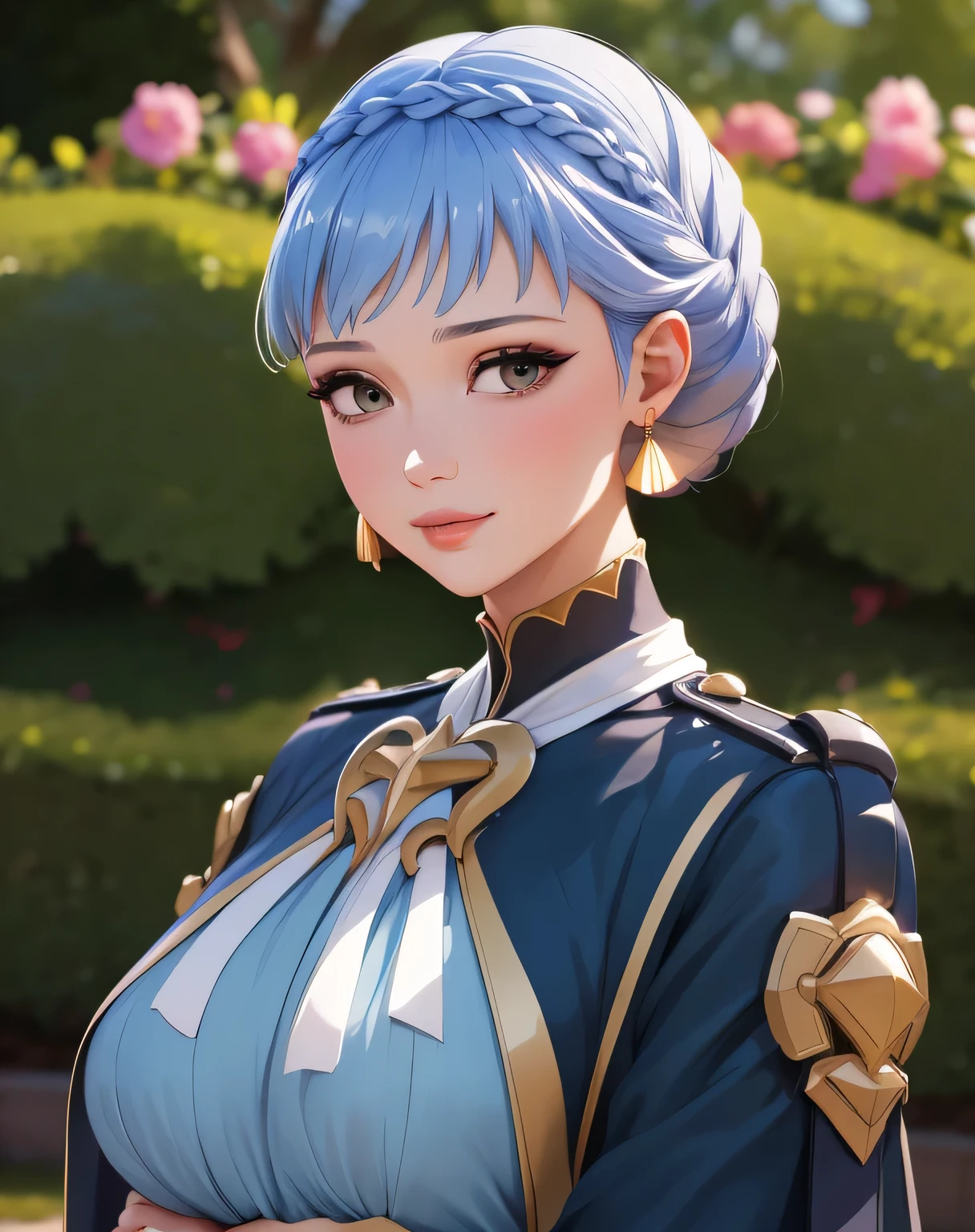 mariannetimeskip, crown braid, blue dress, long sleeves, capelet, mariannetimeskip, crown braid, blue dress, long sleeves, capelet (masterpiece, best quality, ultra-detailed), realistic style, very close up shot 2.0, garden 2.0, looking at viewer 2.0, blushing, face shot 2.0, perfect eyes, cute nose, very sexy smile 2.0, very luscious lips 2.0, face shot 2.0, very heavy eyeshadow 2.0, very heavy makeup 2.0, round face, very thick lips 2.0, very glossy lips 2.0, very pouty lips 2.0, shiny skin, lustrous skin 2.0, incredibly pretty 2.0, incredibly beautiful 2.0, very shy 2.0, very gentle 2.0, very timid 2.0, very elegant 2.0, earrings, very curvy 2.0, supermodel face 2.0, very sexy 2.0, very heavy eyeshadow 2.0, very heavy makeup 2.0, round face, very thick lips 2.0, very glossy lips 2.0, very pouty lips 2.0, shiny skin, lustrous skin 2.0, incredibly pretty 2.0, incredibly beautiful 2.0, very shy 2.0, very gentle 2.0, very timid 2.0, very elegant 2.0, very curvy 2.0, supermodel face 2.0, very sexy 2.0, arms at side 2.0, arms at side 2.0, arms at side 2.0, arms at side 2.0