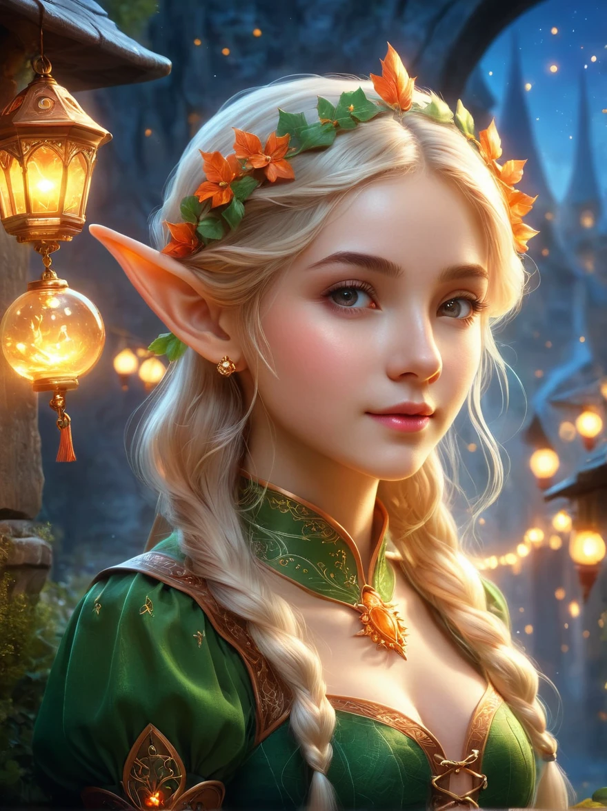 Europe, traditional, magic, A cute elf，在magic仙境中发出致命的哀嚎, Beautiful whimsical fantasy art concept, Detailed background, Glowing particles, Intricate details, Extremely sharp